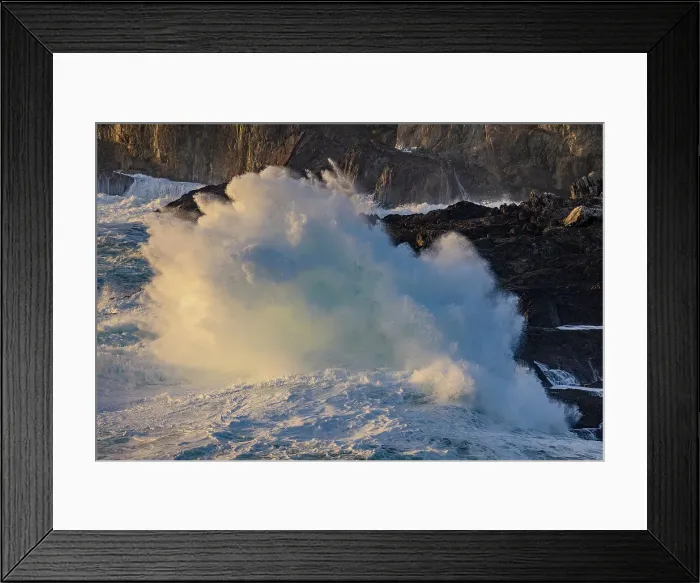Framed Print : Waves crashing into the rocky shoreline near Dingle, Ireland