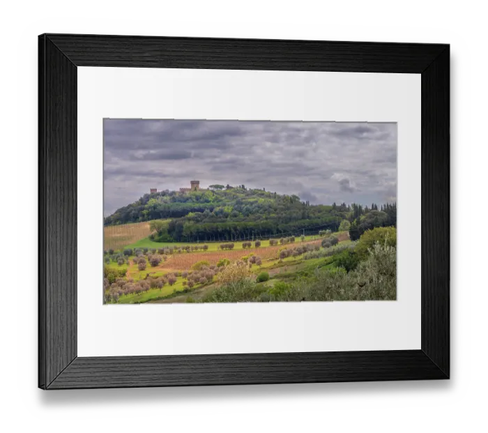 Framed Print : Tuscan landscape under dark skies, Tuscany, Italy Framed Print : Tuscan landscape under dark skies, Tuscany, Italy