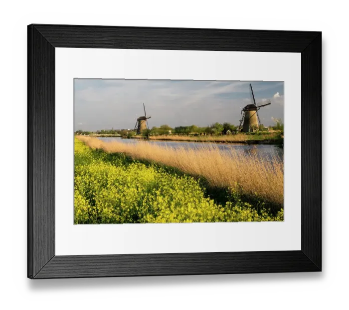 Framed Print : Netherland, Kinderdijk. Windmills along the canal
