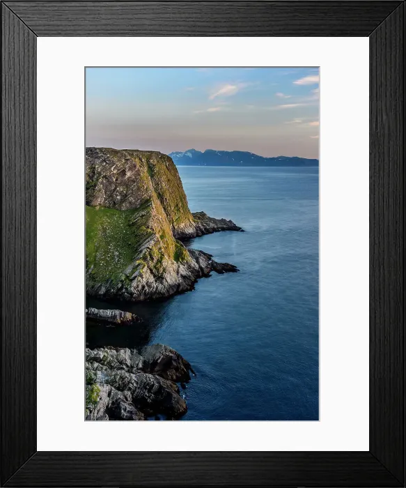 Framed Print : Norway, Finnmark, Loppa. Bird nesting cliffs overlooking the Norwegian Sea
