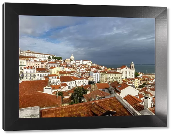 Signature red roof tile buildings at overview in Lisbon, Portugal