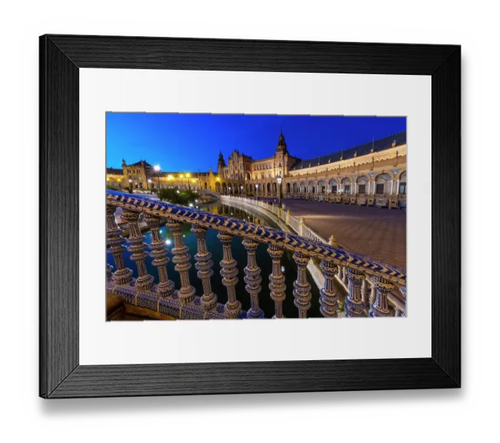 Framed Print : Spain, Seville. Plaza de Espana lit at sunset Framed Print : Spain, Seville. Plaza de Espana lit at sunset