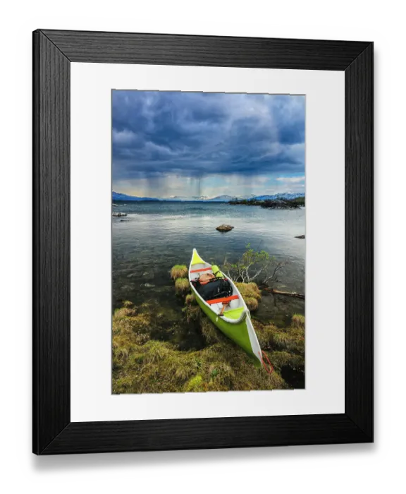 Framed Print : Sweden, Norrbotten, Abisko, Stordalen Nature Preserve. Canoe on shoreline of Torne Lake Framed Print : Sweden, Norrbotten, Abisko, Stordalen Nature Preserve. Canoe on shoreline of Torne Lake