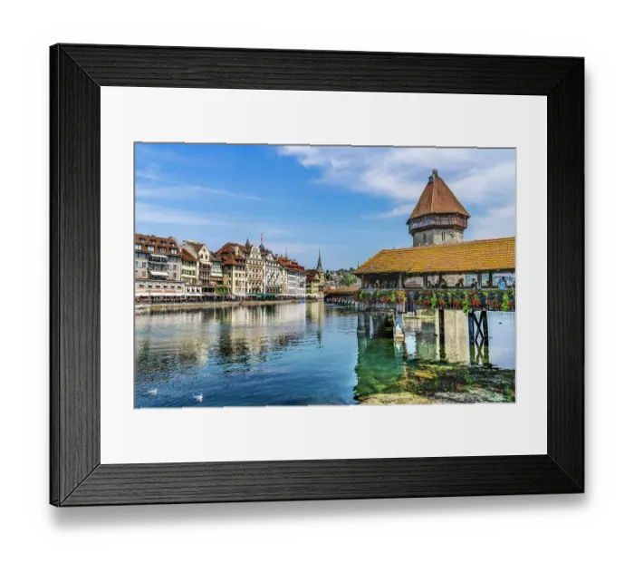 Framed Print : Kapellbrucke over Reuss River, Lucerne, Switzerland. Built in 1365 almost burned down in 1993. (Editorial Use Only)