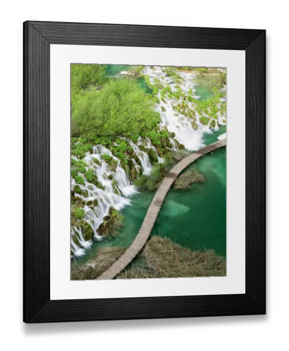 Framed Print : Croatia, Plitvice Lakes National Park. Boardwalk along the Plitvice lakes national park as seen from above Framed Print : Croatia, Plitvice Lakes National Park. Boardwalk along the Plitvice lakes national park as seen from above