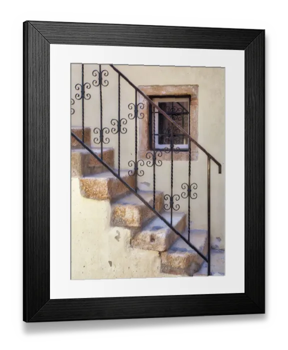 Framed Print : Croatia, Rovinj, Istria. Stairs and wrought iron railing leading to a home Framed Print : Croatia, Rovinj, Istria. Stairs and wrought iron railing leading to a home