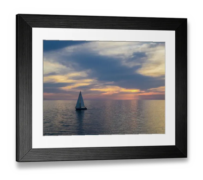 Framed Print : Croatia, Rovinj, Istria. Sailing boat on the Adriatic Sea outside the harbor of Rovinj at sunset