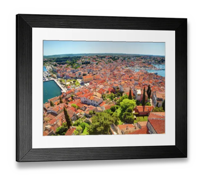 Framed Print : Croatia, Rovinj, Istria. Town of Rovinj and harbor taken from the tower of the Cathedral of St. Euphemia Framed Print : Croatia, Rovinj, Istria. Town of Rovinj and harbor taken from the tower of the Cathedral of St. Euphemia