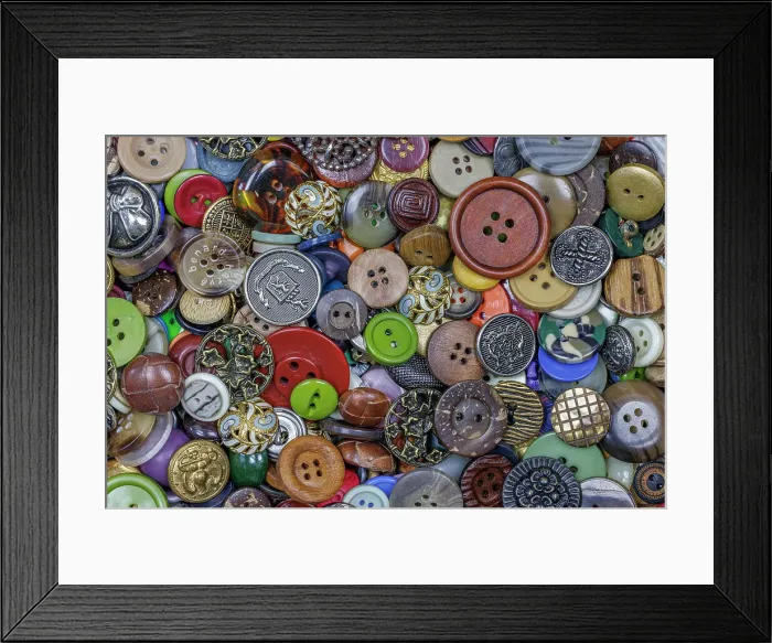 Framed Print : Close-up of variety of buttons Framed Print : Close-up of variety of buttons