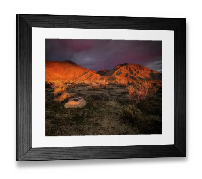 Framed Print : USA, California, Anza-Borrego Desert State Park. Desert landscape and mountains at sunrise
