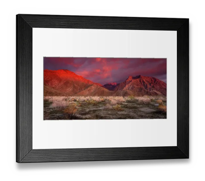 Framed Print : USA, California, Anza-Borrego Desert State Park. Desert landscape and mountains at sunrise