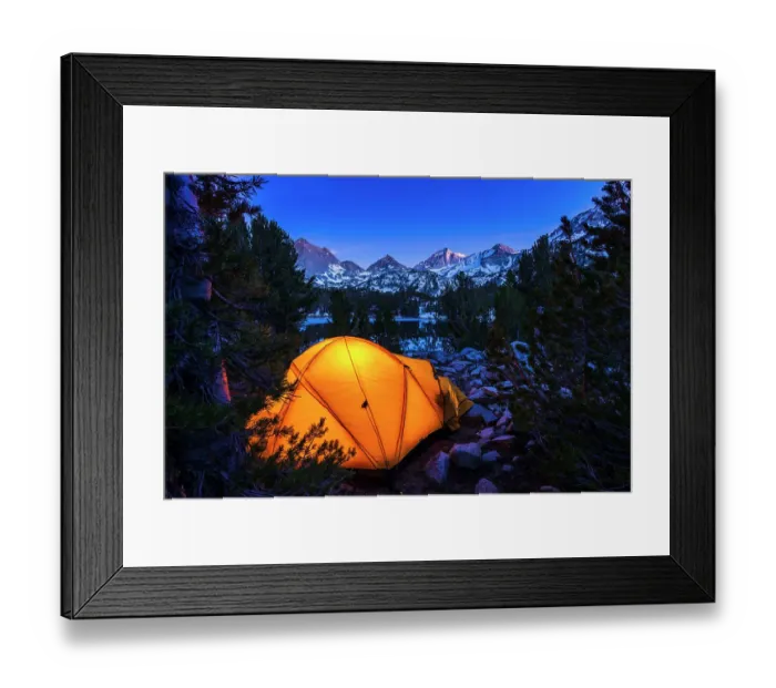 Framed Print : Yellow dome tent glowing at night in Little Lakes Valley, John Muir Wilderness, California, USA Framed Print : Yellow dome tent glowing at night in Little Lakes Valley, John Muir Wilderness, California, USA