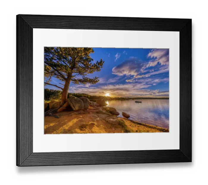 Framed Print : USA, Colorado, Dowdy Lake. Sunset on lake and people fishing in boat Framed Print : USA, Colorado, Dowdy Lake. Sunset on lake and people fishing in boat