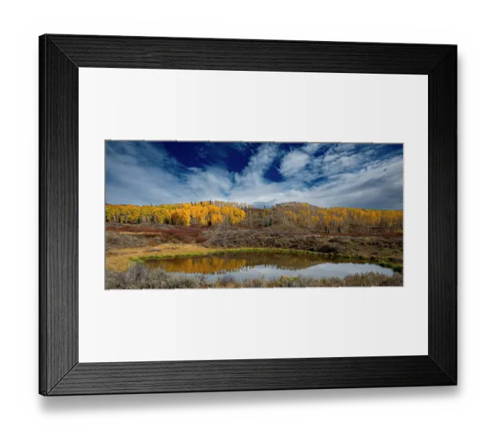 Framed Print : Grand view of aspen forest and a pond near the Continental Divide, Colorado, Walden, USA