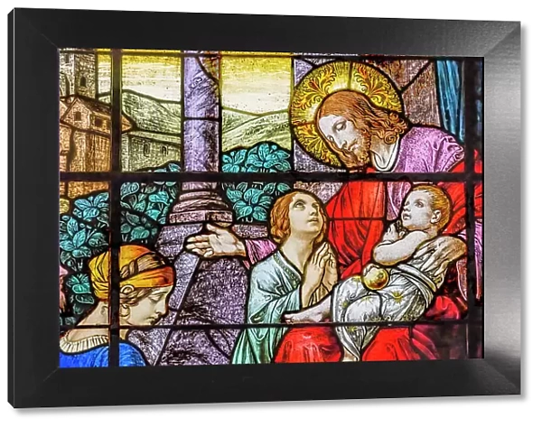 Jesus Little Children stained glass, Gesu Church, Miami, Florida. Built 1920's Glass by Franz Mayer