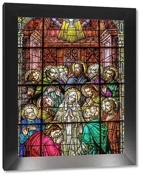 Adoration of Virgin Mary Disciples stained glass Gesu Church, Miami, Florida. Built 1920's. Glass by Franz Mayer