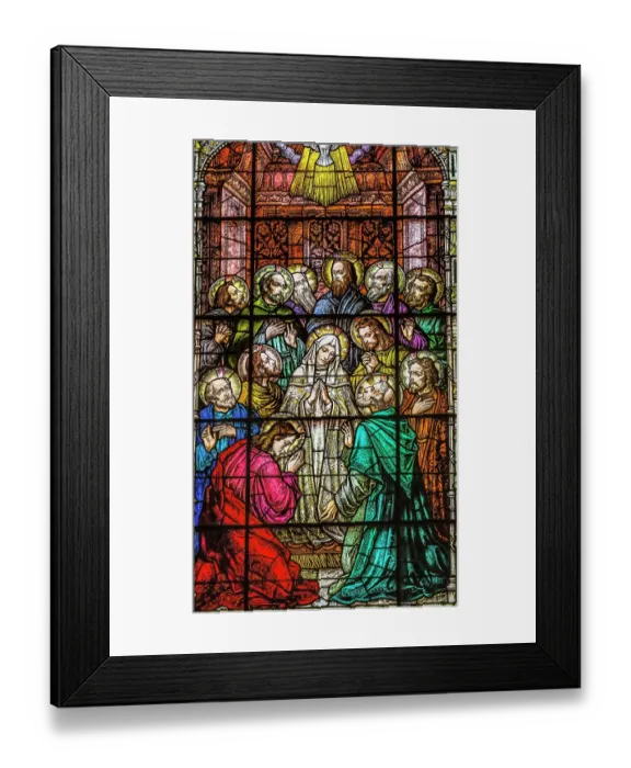 Framed Print : Adoration of Virgin Mary Disciples stained glass Gesu Church, Miami, Florida. Built 1920's. Glass by Franz Mayer Framed Print : Adoration of Virgin Mary Disciples stained glass Gesu Church, Miami, Florida. Built 1920's. Glass by Franz Mayer