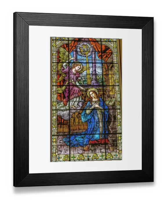 Framed Print : Stained glass Gesu Church, Miami, Florida. Angel Gabriel tells Mary she will have Jesus stained glass built 1920's. Glass by Franz Mayer Framed Print : Stained glass Gesu Church, Miami, Florida. Angel Gabriel tells Mary she will have Jesus stained glass built 1920's. Glass by Franz Mayer