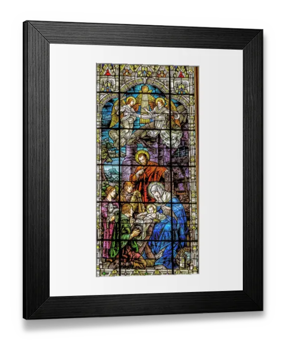 Framed Print : Jesus, Joseph, Mary, Nativity Birth Bethlehem stained glass, Gesu Church, Miami, Florida. Built 1920's Glass by Franz Mayer Framed Print : Jesus, Joseph, Mary, Nativity Birth Bethlehem stained glass, Gesu Church, Miami, Florida. Built 1920's Glass by Franz Mayer