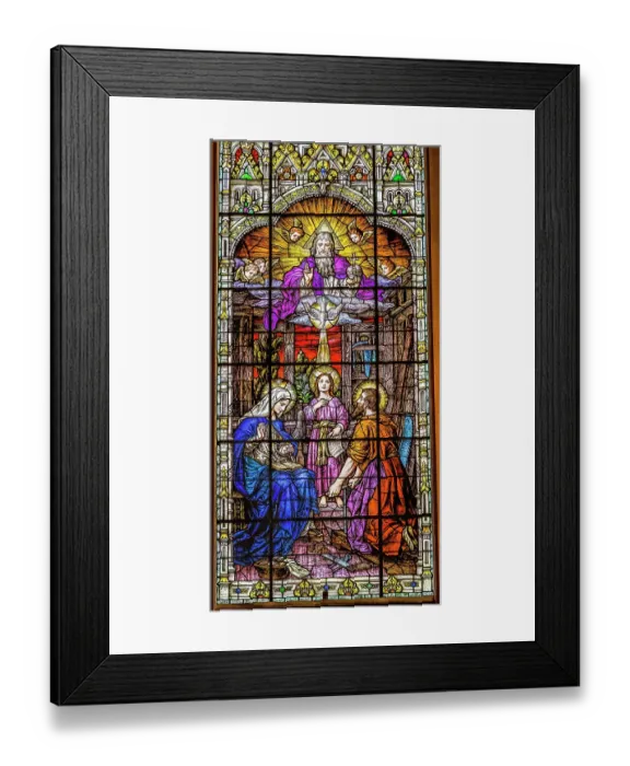 Framed Print : Young Jesus, Mary, Joseph and God the Father stained glass Gesu Church, Miami, Florida. Built 1920's Glass by Franz Mayer Framed Print : Young Jesus, Mary, Joseph and God the Father stained glass Gesu Church, Miami, Florida. Built 1920's Glass by Franz Mayer