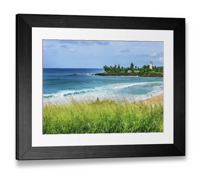 Framed Print : Surfers Waimea Bay North Shore, Oahu, Hawaii. Waimea is relatively flat until the winter months Framed Print : Surfers Waimea Bay North Shore, Oahu, Hawaii. Waimea is relatively flat until the winter months