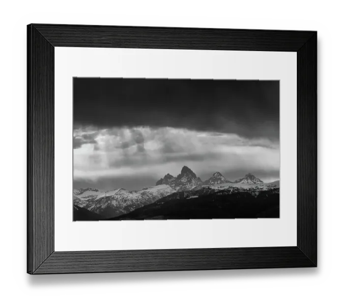 Framed Print : USA, Idaho. Black and White landscape of Virga clouds and view of Teton Mountains from the west Framed Print : USA, Idaho. Black and White landscape of Virga clouds and view of Teton Mountains from the west