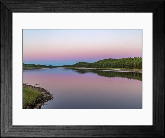 Framed Print : Dusk colors the Machias River in Machias, Maine, USA