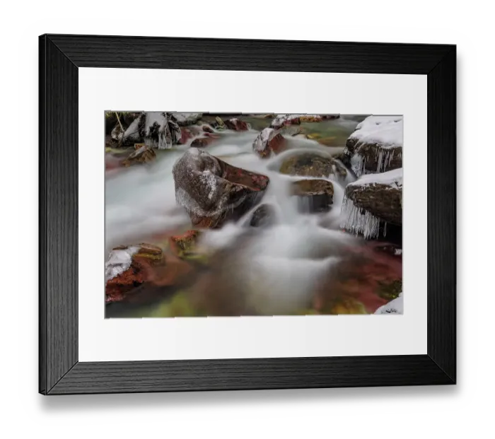 Framed Print : Avalanche Creek in winter in Glacier National Park, Montana, USA Framed Print : Avalanche Creek in winter in Glacier National Park, Montana, USA