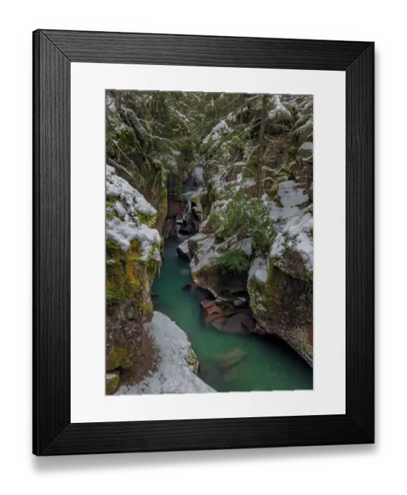 Framed Print : Avalanche Creek Gorge in winter in Glacier National Park, Montana, USA Framed Print : Avalanche Creek Gorge in winter in Glacier National Park, Montana, USA