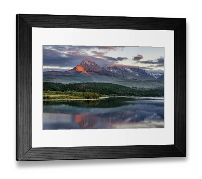 Framed Print : Divide Mountain catches alpenglow light at sunset over St. Mary Lake in Glacier National Park, Montana, USA Framed Print : Divide Mountain catches alpenglow light at sunset over St. Mary Lake in Glacier National Park, Montana, USA