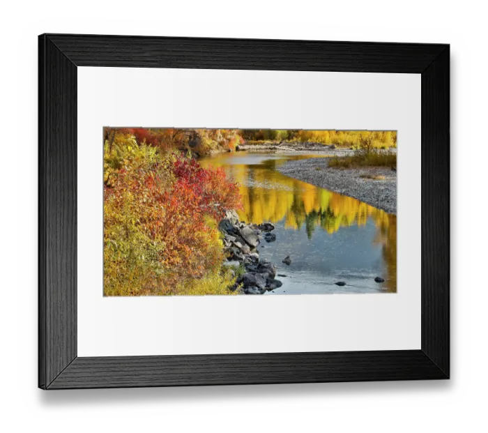 Framed Print : USA, Washington State, Methow Valley and river edged in Fall colored trees