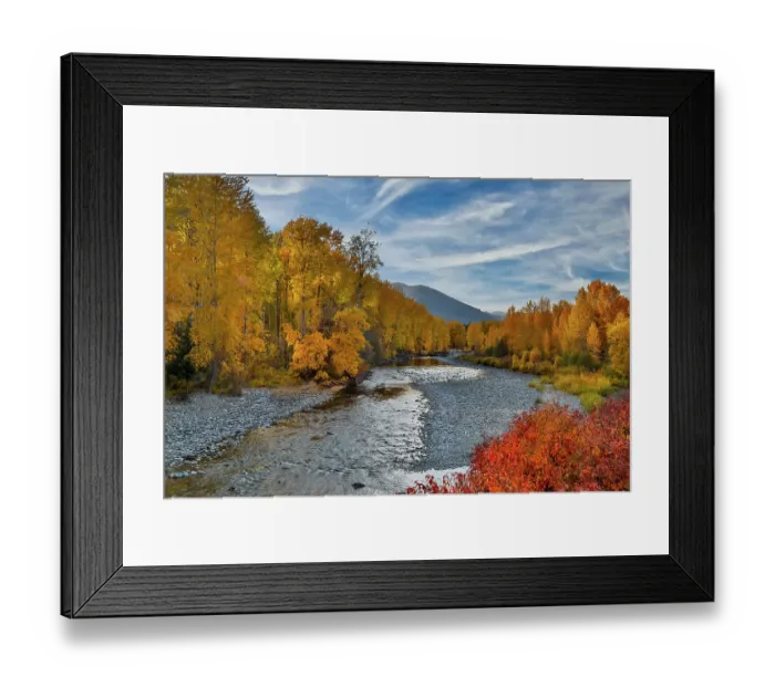 Framed Print : USA, Washington State, Methow Valley and river edged in Fall colored trees Framed Print : USA, Washington State, Methow Valley and river edged in Fall colored trees