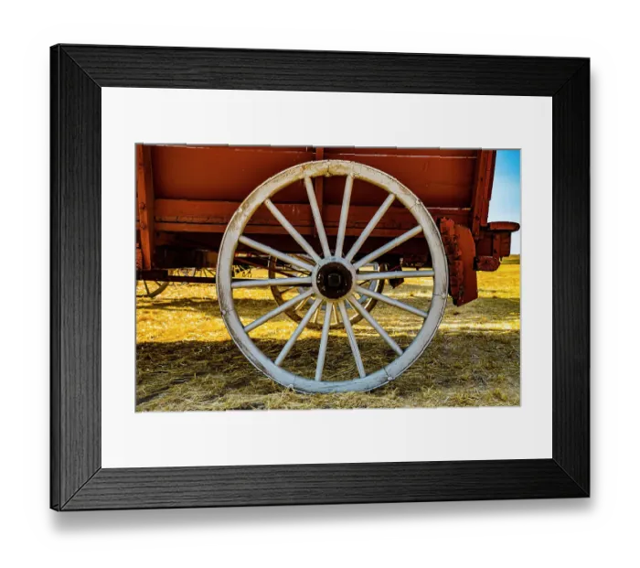 Framed Print : USA, Washington State, Whitman County, Palouse. Farm wagons used to harvest wheat. Wagon wheel and spokes