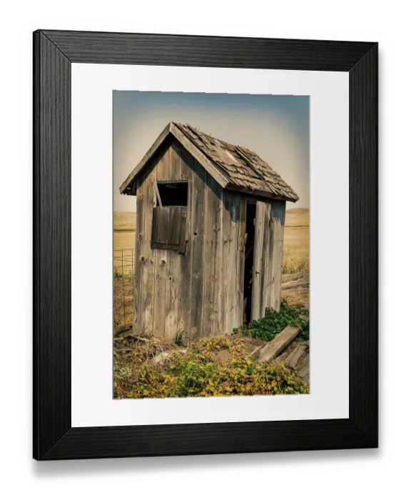 Framed Print : USA, Washington State, Whitman County, Palouse. Bauer Road. Outhouse