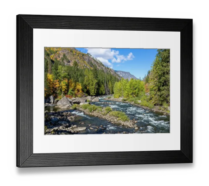 Framed Print : Leavenworth, Washington State, USA. View from a pipeline pedestrian bridge over the Wenatchee River near Leavenworth along Route 2 Framed Print : Leavenworth, Washington State, USA. View from a pipeline pedestrian bridge over the Wenatchee River near Leavenworth along Route 2