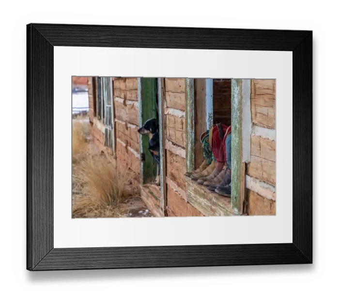 Framed Print : USA, Wyoming. Hideout Horse Ranch, boots on display. (PR)