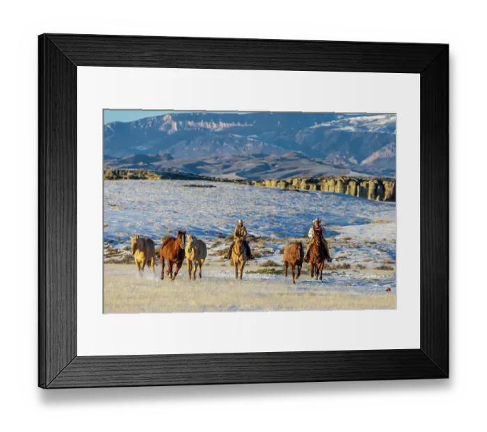 Framed Print : USA, Wyoming. Hideout Horse Ranch, wranglers and horses. (MR, PR)