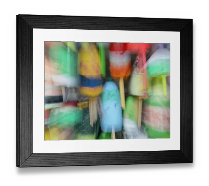 Framed Print : Abstract blur of floats for lobster traps