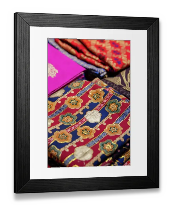 Framed Print : Indonesia, Bali. Traditional handicraft village of Tohpati specializing in batik fabric. close-up of textiles Framed Print : Indonesia, Bali. Traditional handicraft village of Tohpati specializing in batik fabric. close-up of textiles