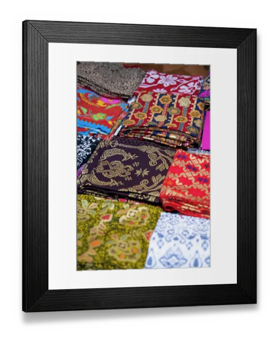 Framed Print : Indonesia, Bali. Traditional handicraft village of Tohpati specializing in batik fabric. close-up of textiles Framed Print : Indonesia, Bali. Traditional handicraft village of Tohpati specializing in batik fabric. close-up of textiles