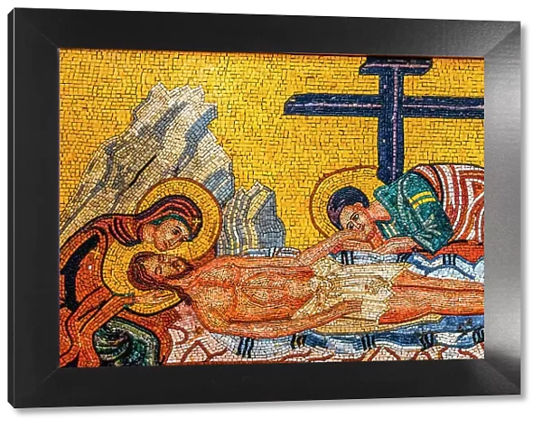 Christ taken down from cross mosaic, Saint George's Greek Orthodox Church, Madaba, Jordan. Church was created in the late 1800's
