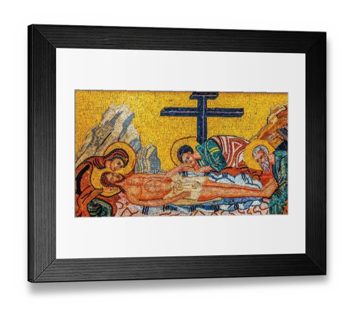 Framed Print : Christ taken down from cross mosaic, Saint George's Greek Orthodox Church, Madaba, Jordan. Church was created in the late 1800's