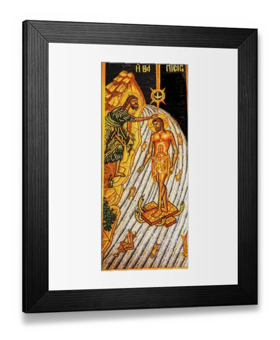 Framed Print : John the Baptist baptizing Jesus mosaic, Saint George's Greek Orthodox Church, Madaba, Jordan. Church created in late 1800's Framed Print : John the Baptist baptizing Jesus mosaic, Saint George's Greek Orthodox Church, Madaba, Jordan. Church created in late 1800's