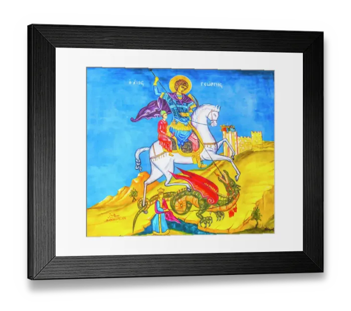 Framed Print : Saint George dragon fresco St. George's Greek Orthodox Church, Madaba, Jordan. Church was created in the late 1800's. (Editorial Use Only) Framed Print : Saint George dragon fresco St. George's Greek Orthodox Church, Madaba, Jordan. Church was created in the late 1800's. (Editorial Use Only)