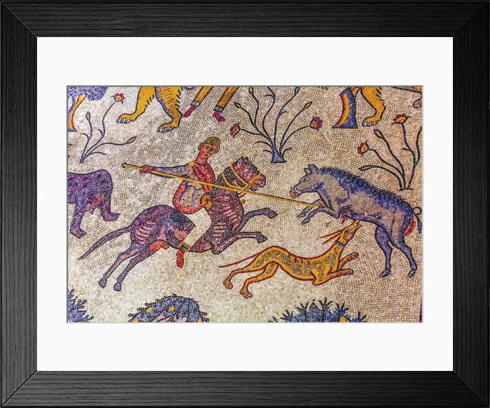 Framed Print : Ancient 6th Century mosaic, Mount Nebo, Jordan. Where Moses saw holy land and buried