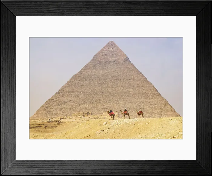 Framed Print : Giza, Cairo, Egypt. Men on camels at the Great Pyramid complex. (Editorial Use Only) Framed Print : Giza, Cairo, Egypt. Men on camels at the Great Pyramid complex. (Editorial Use Only)