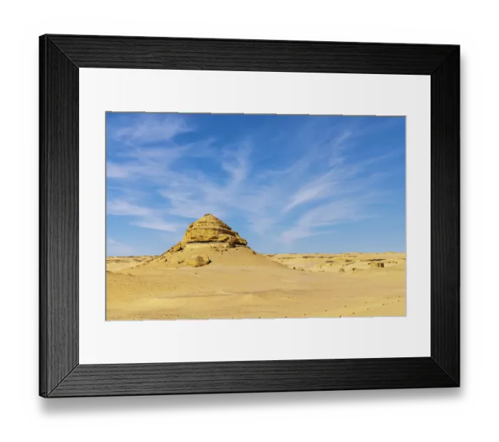 Framed Print : Wadi al Hitan, Faiyum, Egypt. Eroded bluff along the interpretive trail at Wadi el-Hitan paleontological site