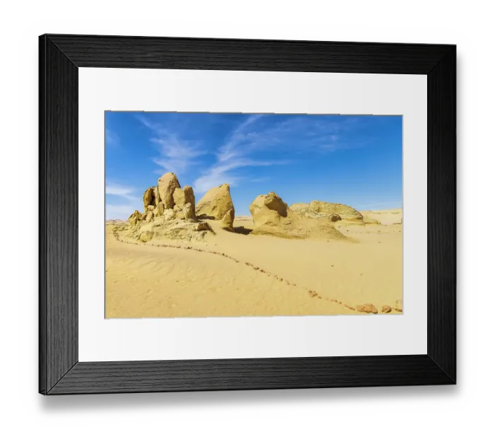 Framed Print : Wadi al Hitan, Faiyum, Egypt. Eroded rocks along the interpretive trail at Wadi el-Hitan paleontological site Framed Print : Wadi al Hitan, Faiyum, Egypt. Eroded rocks along the interpretive trail at Wadi el-Hitan paleontological site