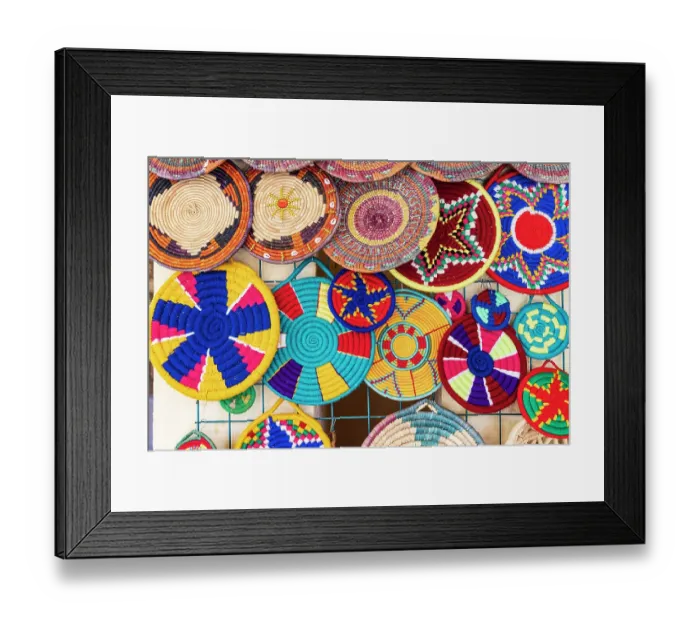 Framed Print : Abu Simbel, Aswan, Egypt. Colorful basket souvenirs at a tourist shop. (Editorial Use Only)