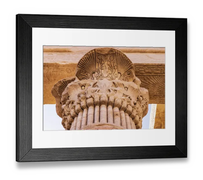 Framed Print : Agilkia Island, Aswan, Egypt. Capital of a column carved like a palm, at the Philae Temple, a UNESCO World Heritage Site